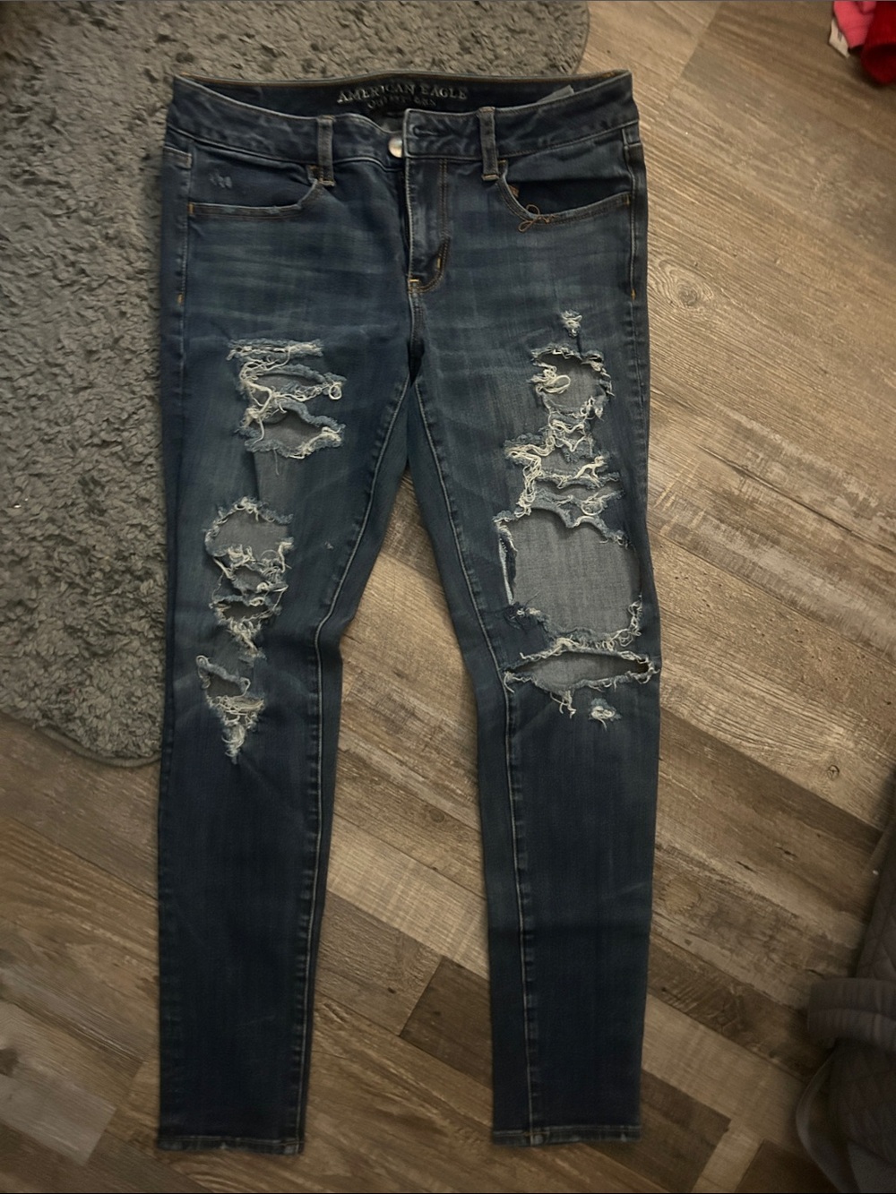 American Eagle Outfitters Distressed Dark Blue Skinny Jeans